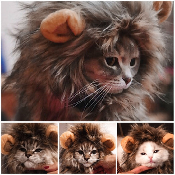Cute Pet Cat Costume Lion Mane Wig Cap Hat