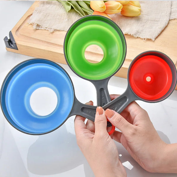 3 Piece Set Silicone Folding Funnels Kitchen Portable Universal Funnel