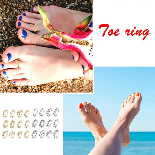 Adjustable Toe Rings For Women Girls Simple Beach Open Toe Set Cute Heart Feather Summer Toe Foot Jewelry