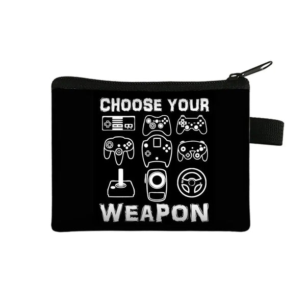 Video Game Fan Printing Coin Purse Funny Choose Your Weapon Gamer Wallets ID Credit Card Holder Money Coin Bag Small Purses Gift