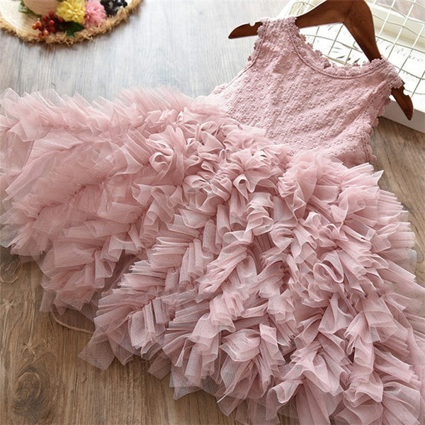 Formal Clothes Kids Fluffy Cake Smash Dress Girls Clothes Tutu Lace Outfits 3-8T
